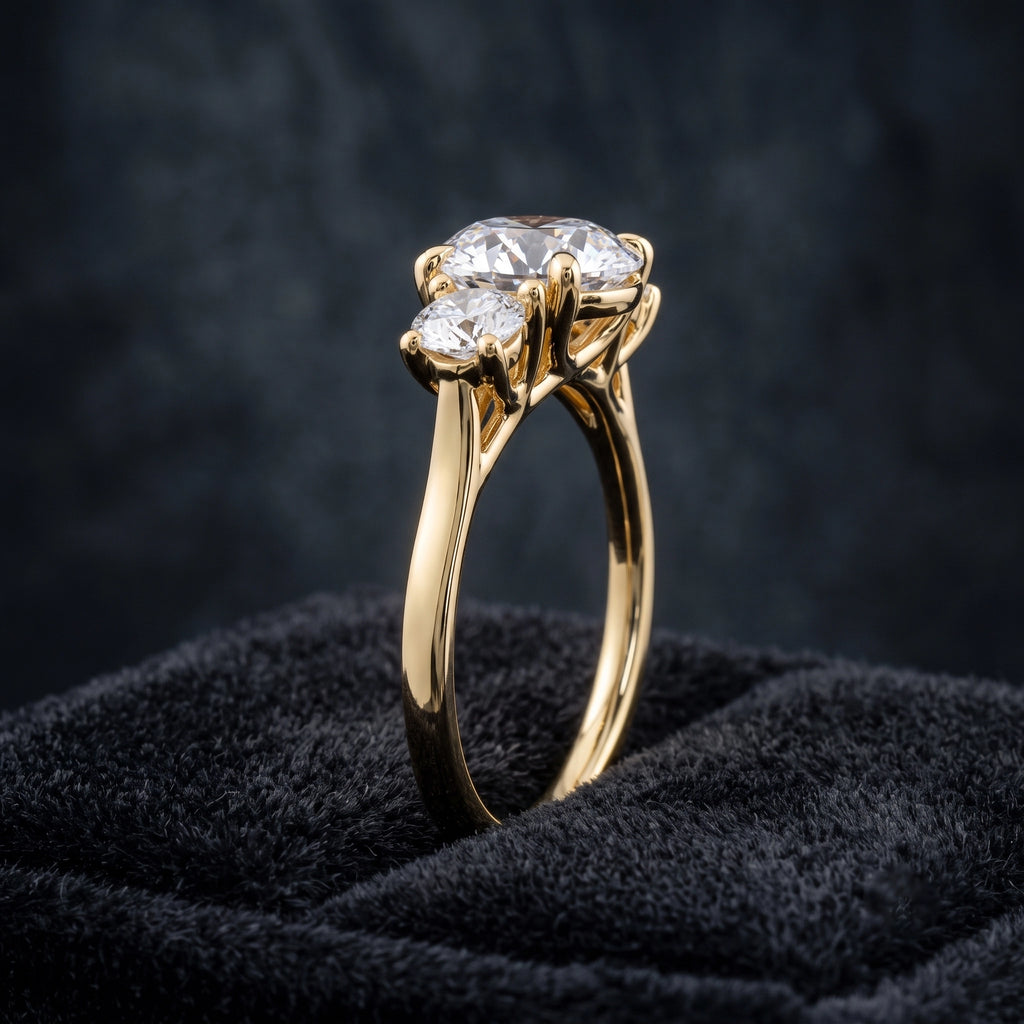 Three Stone Diamond Ring with Oval Center Stone and Round Side Diamonds