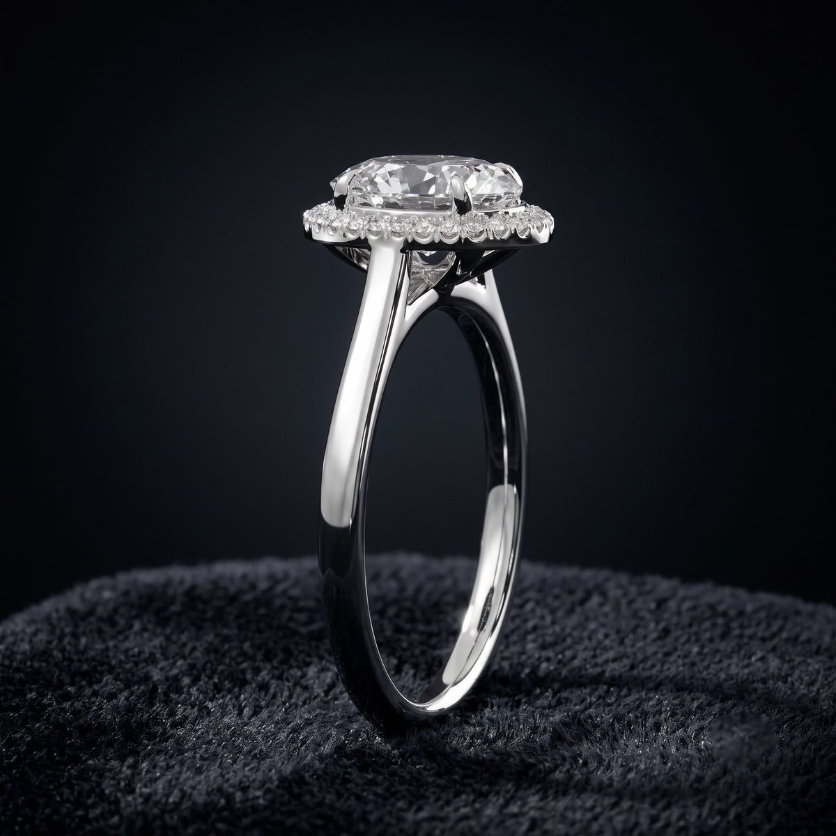 Oval Cut Halo Solitaire Diamond Ring with Pavé Halo Accents