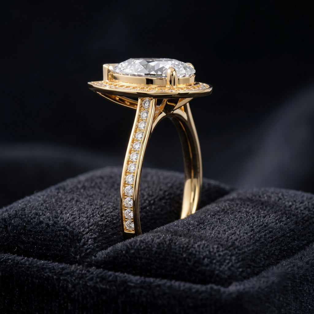 Pear Cut Halo Pave Solitaire Diamond Engagement Ring
