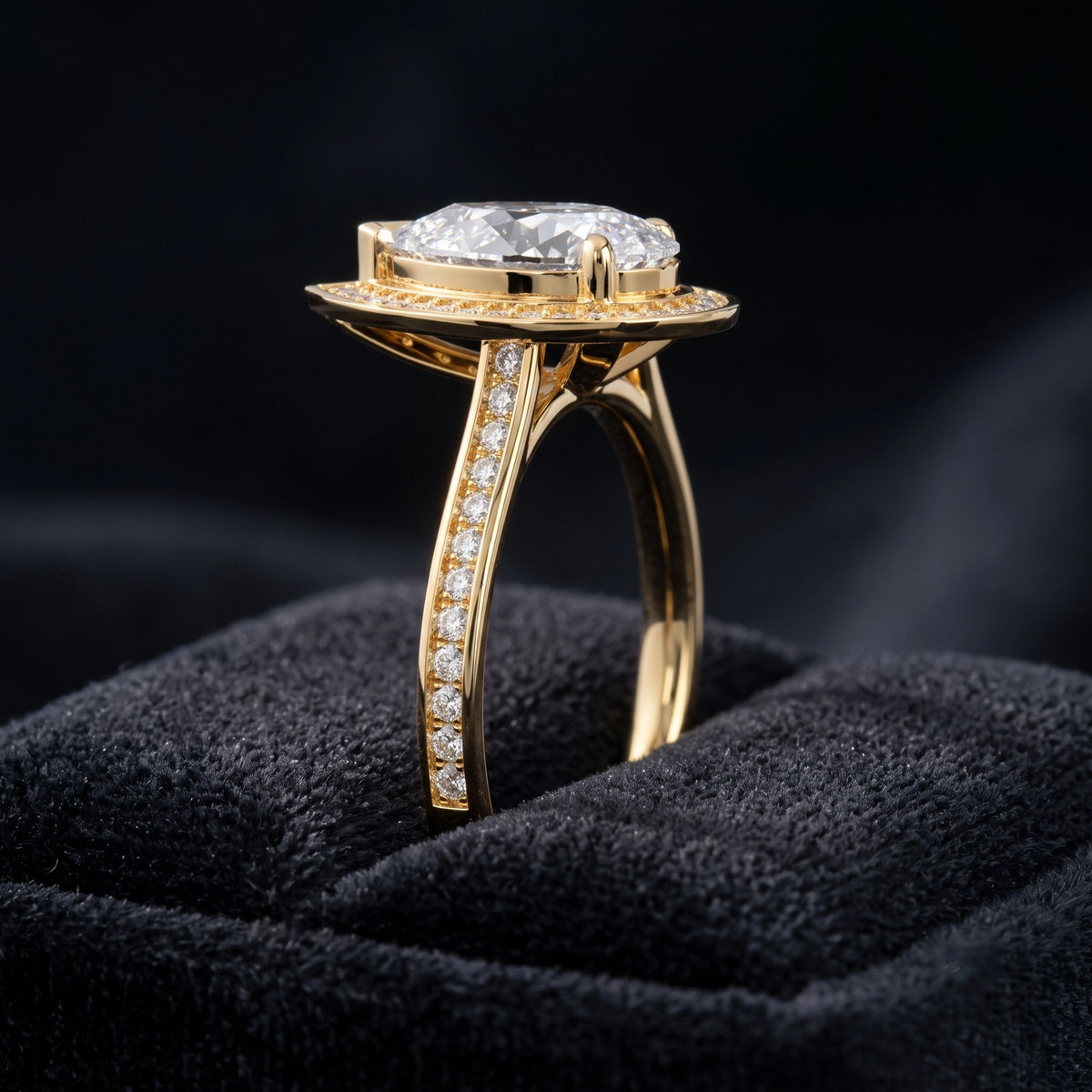 Pear Cut Halo Pave Solitaire Diamond Engagement Ring