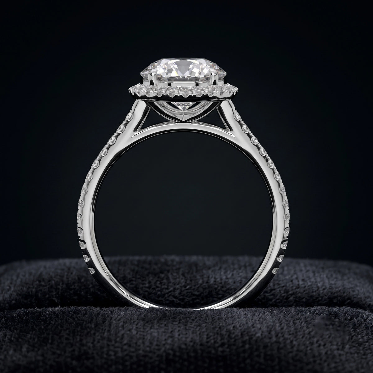 Round Cut Halo Solitaire Diamond Ring with Pavé Accents