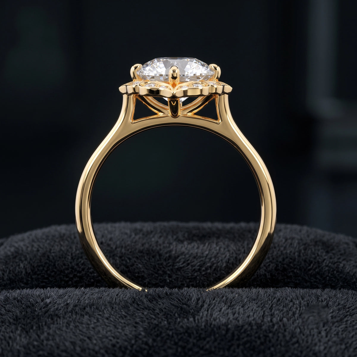 Vintage Round Cut Halo Solitaire Diamond Ring with Ornate Pavé Setting