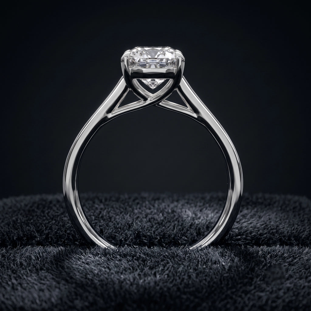 Cushion Cut Solitaire Diamond Ring with Pavé Diamond Band