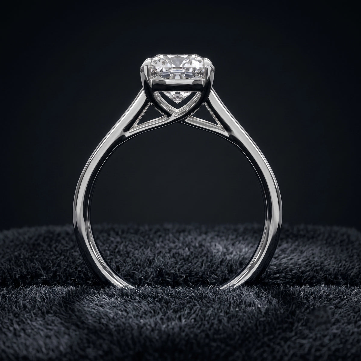 Cushion Cut Solitaire Diamond Ring with Pavé Diamond Band