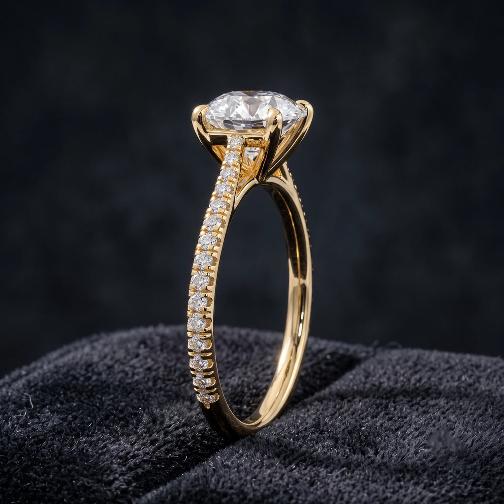 Round Cut Solitaire Diamond Ring with Pavé Diamond Band