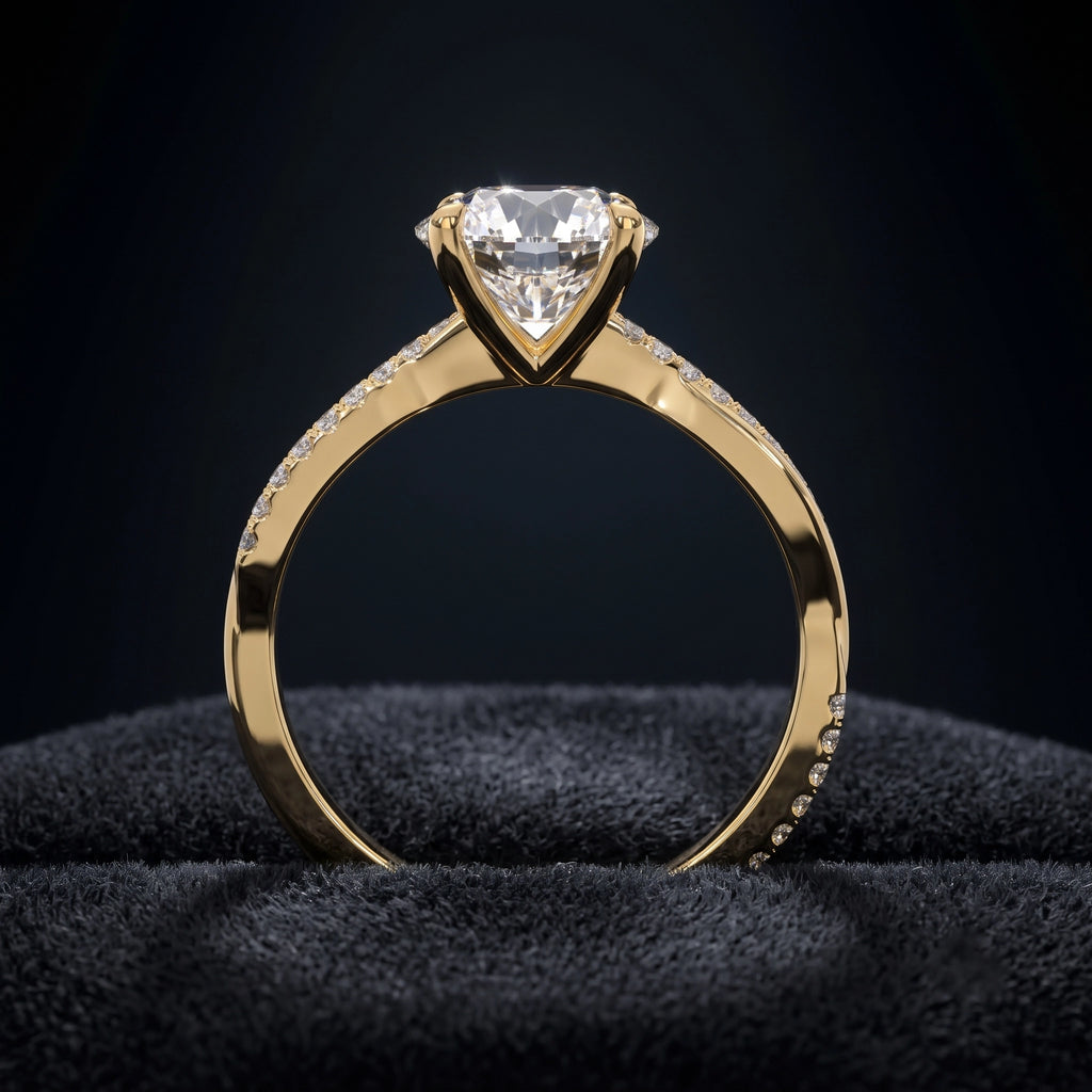 Elegant Round Cut Solitaire Diamond Engagement Ring with Pavé Band