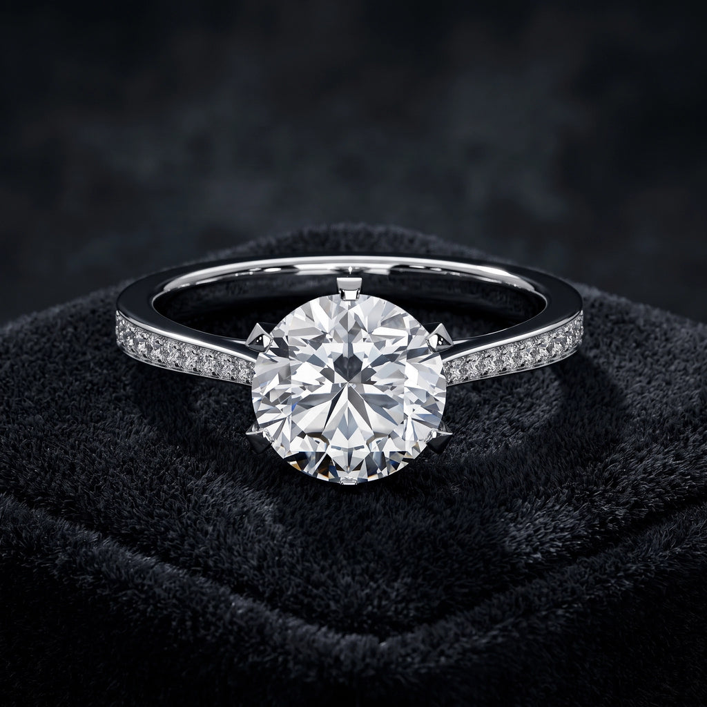 Brilliant Round Cut Pavé Shoulder Solitaire Engagement Ring