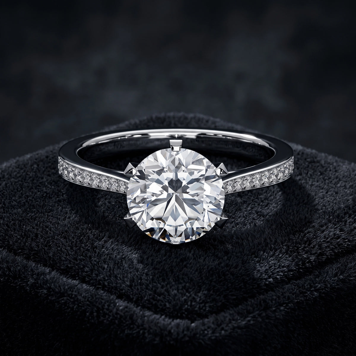 Brilliant Round Cut Pavé Shoulder Solitaire Engagement Ring