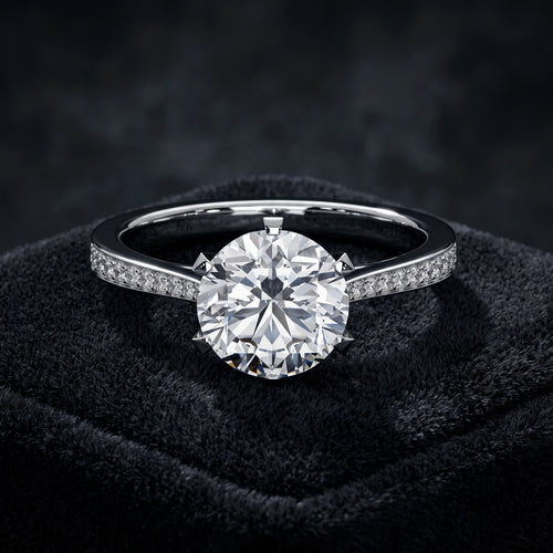 Brilliant Round Cut Pavé Shoulder Solitaire Engagement Ring