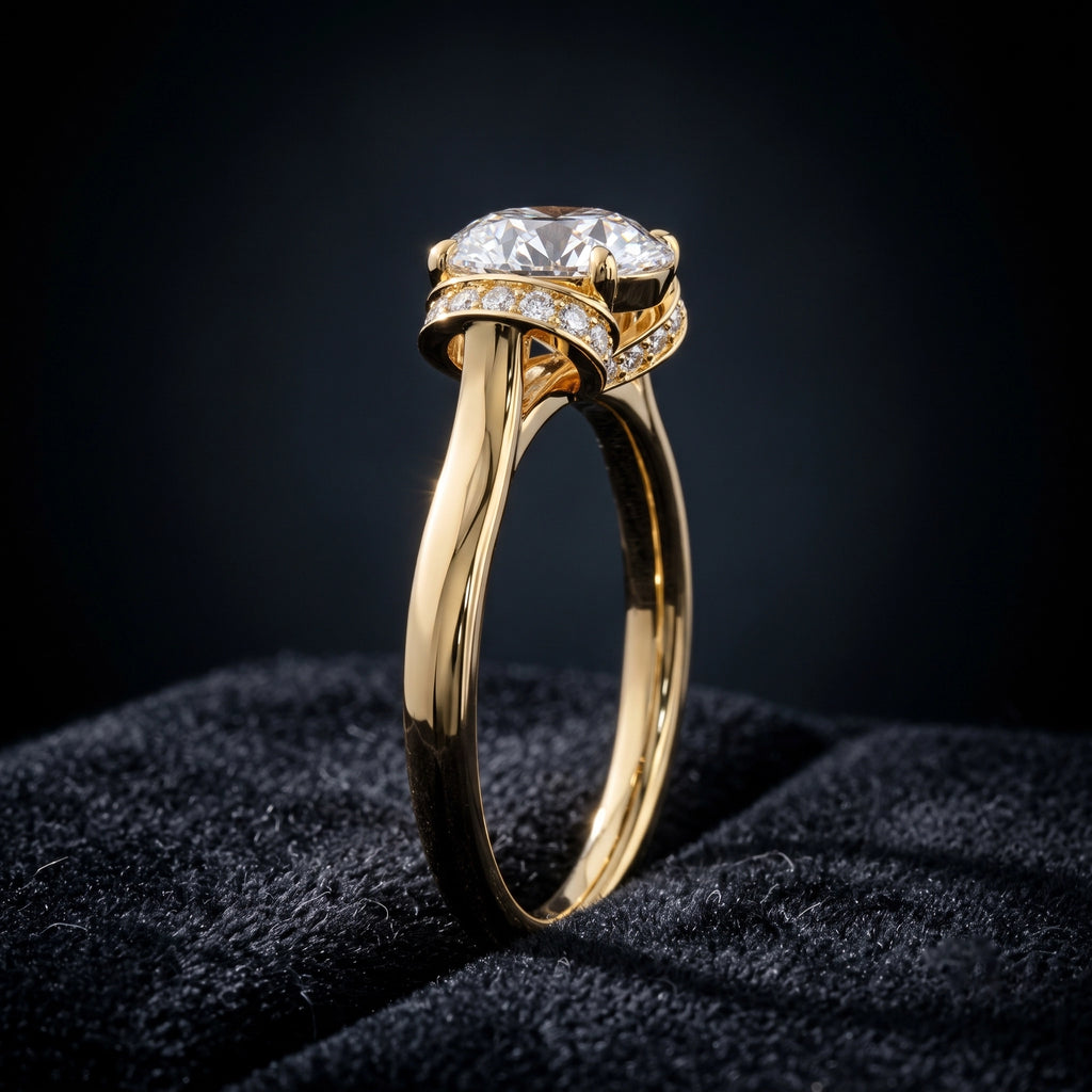 Cushion Cut Halo Solitaire Diamond Ring with Pavé Accents