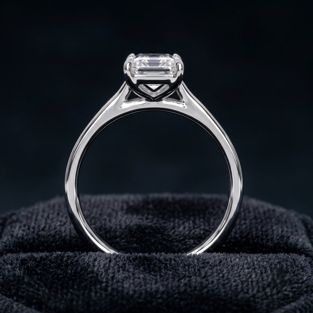 Emerald Cut Solitaire Diamond Ring with Classic Four-Prong Setting  Category: Solitaire