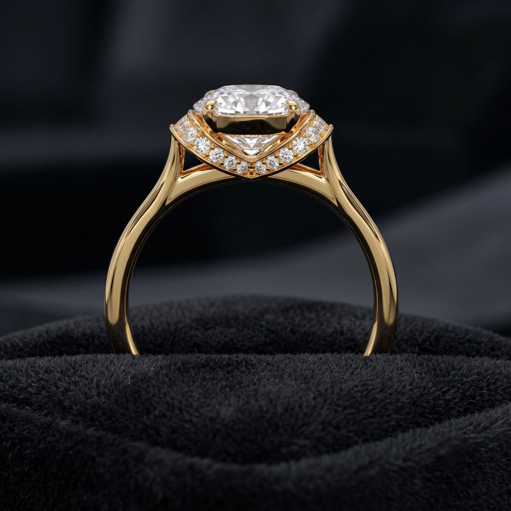 Cushion Cut Halo Solitaire Diamond Ring with Pavé Accents