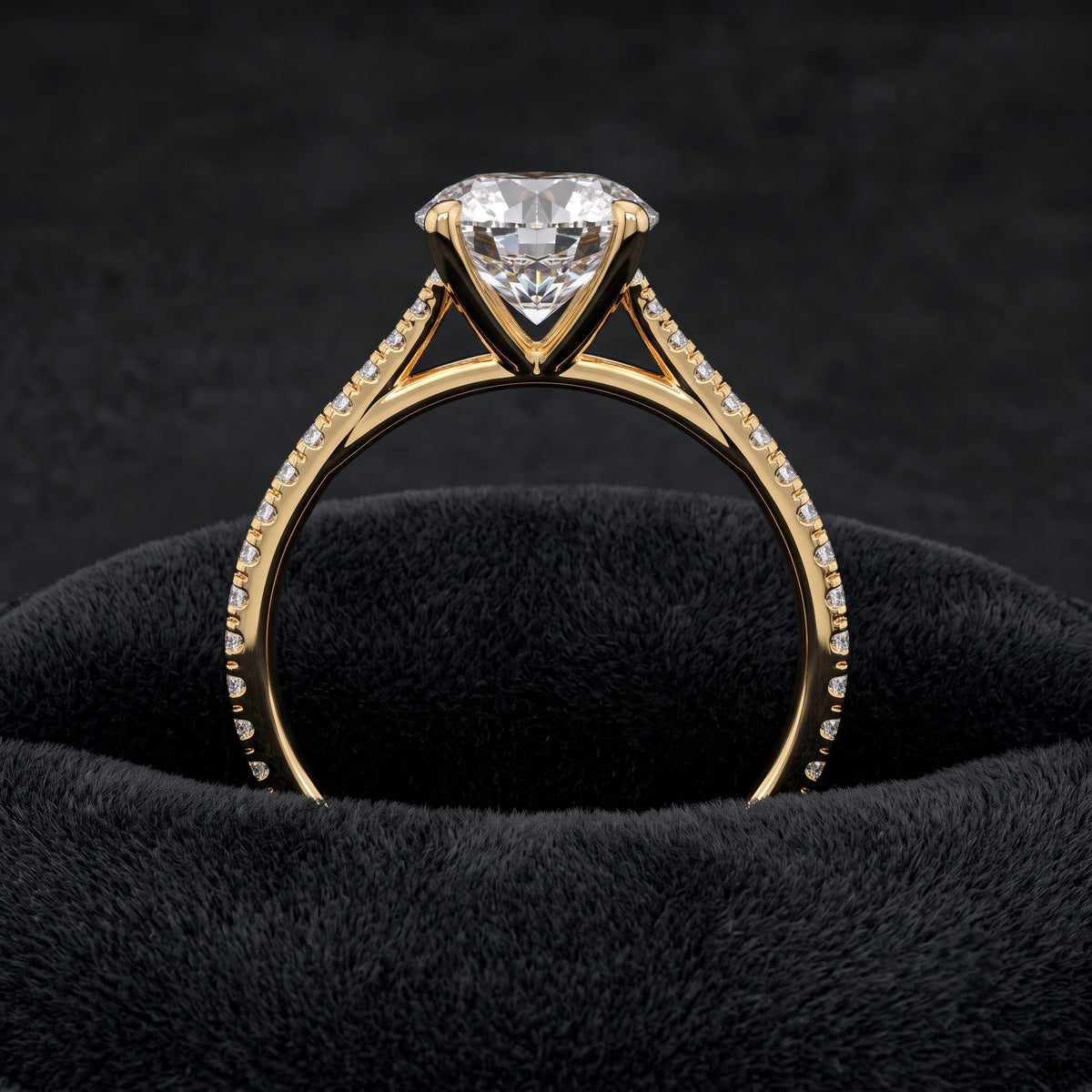 Round Cut Solitaire Diamond Ring with Pavé Diamond Band