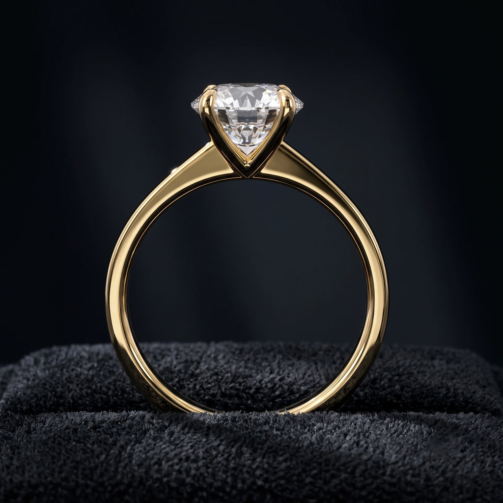 Round Solitaire Diamond Ring with Pavé Diamond Band