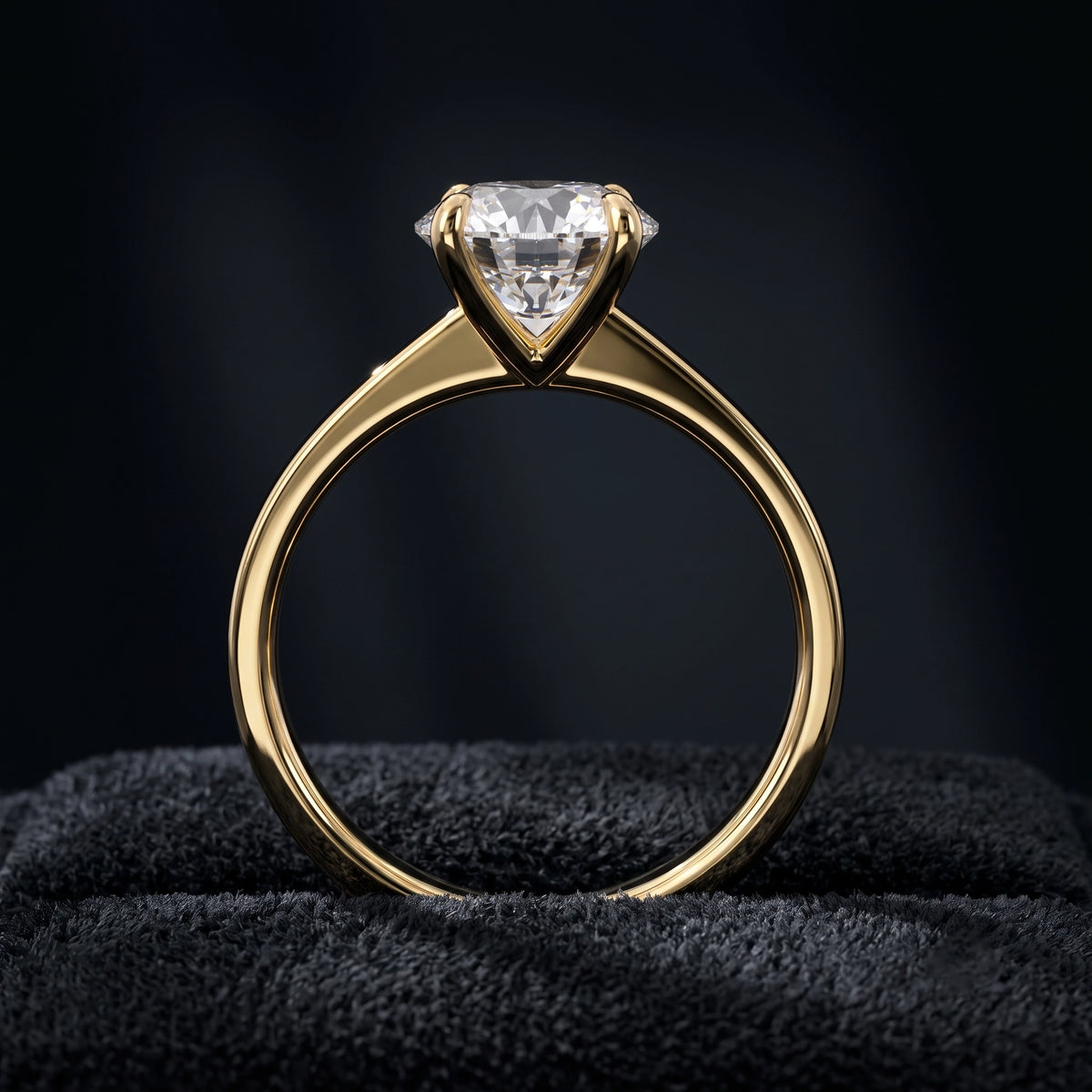 Round Solitaire Diamond Ring with Pavé Diamond Band