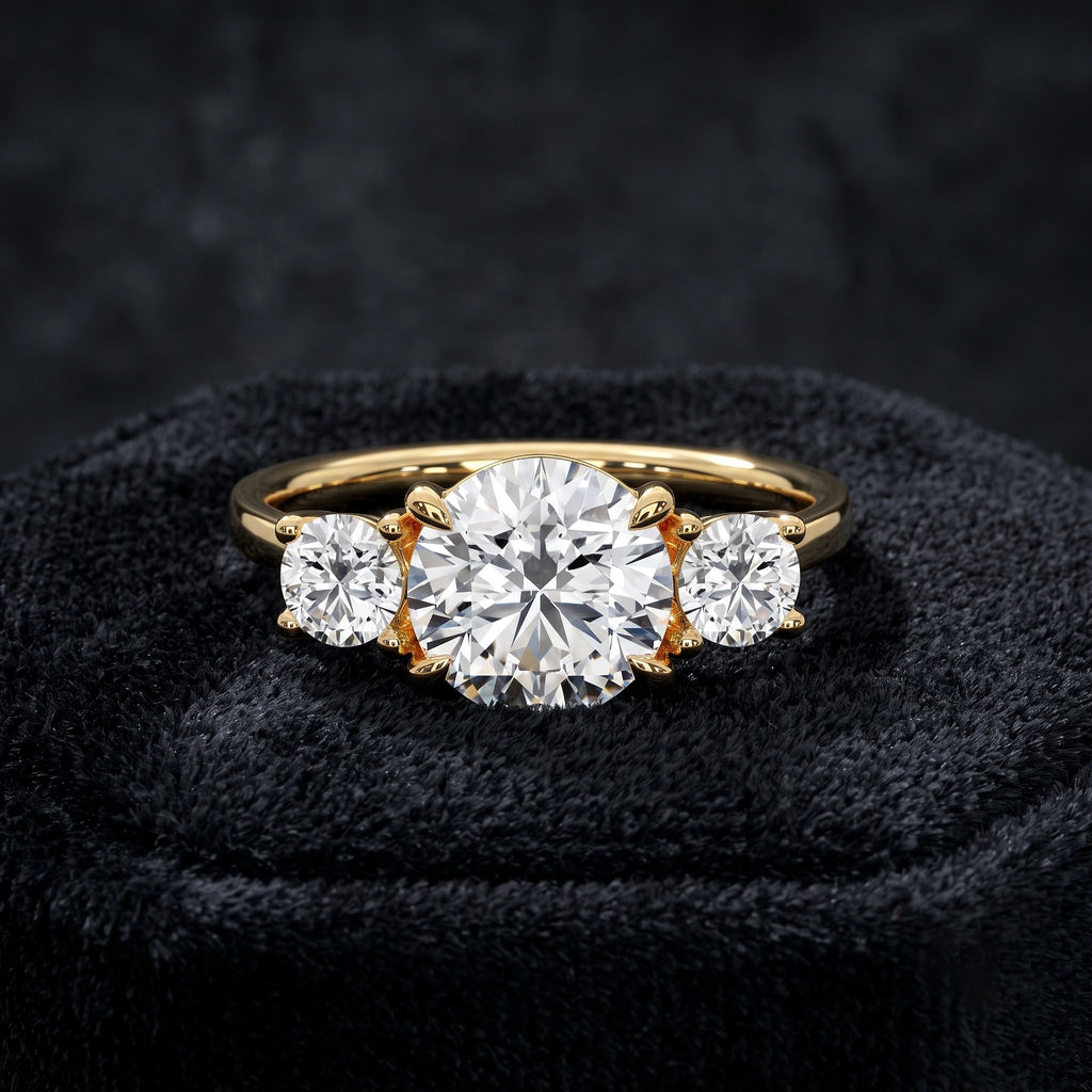 Three Stone Diamond Ring with Oval Center Stone and Round Side Diamonds