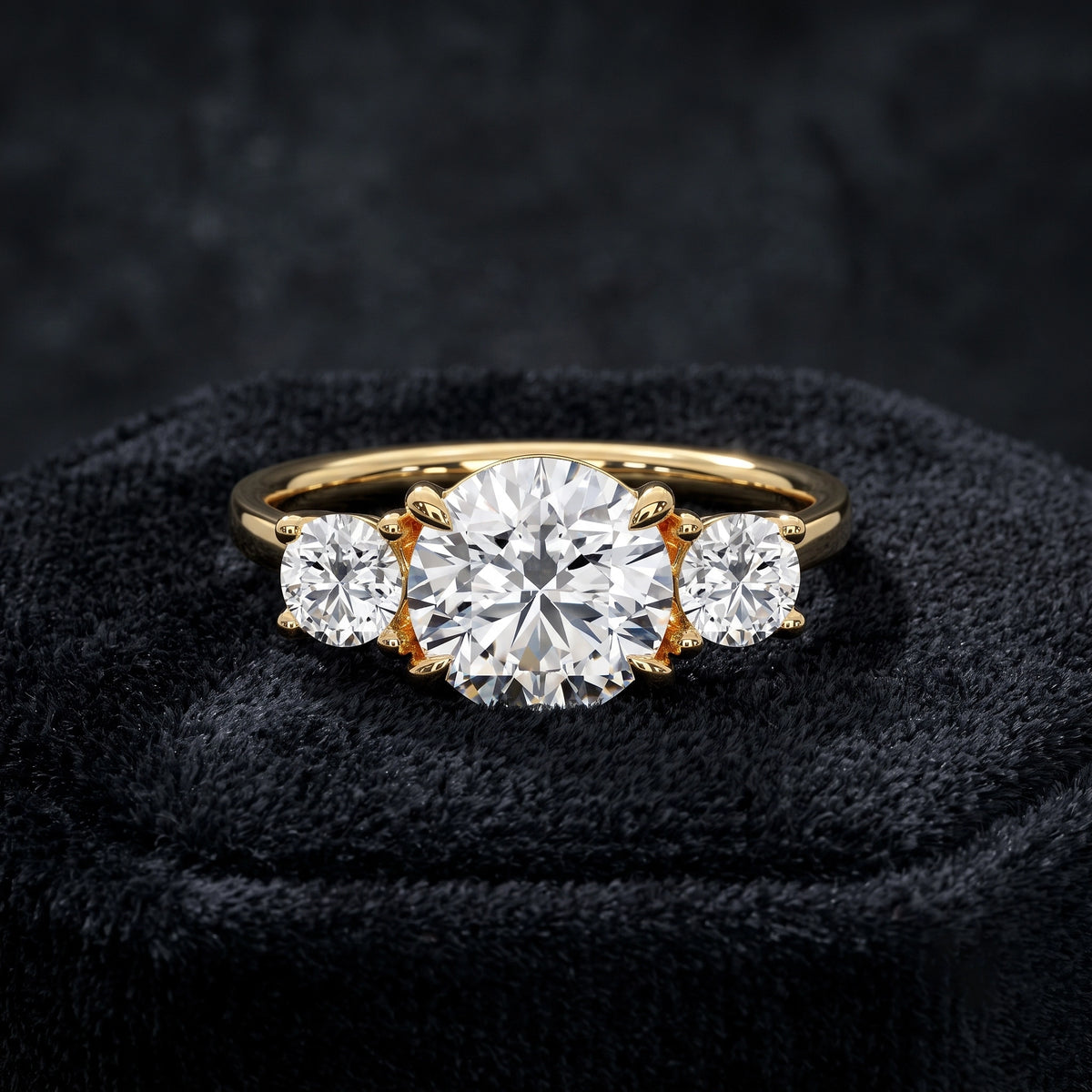 Three Stone Diamond Ring with Oval Center Stone and Round Side Diamonds