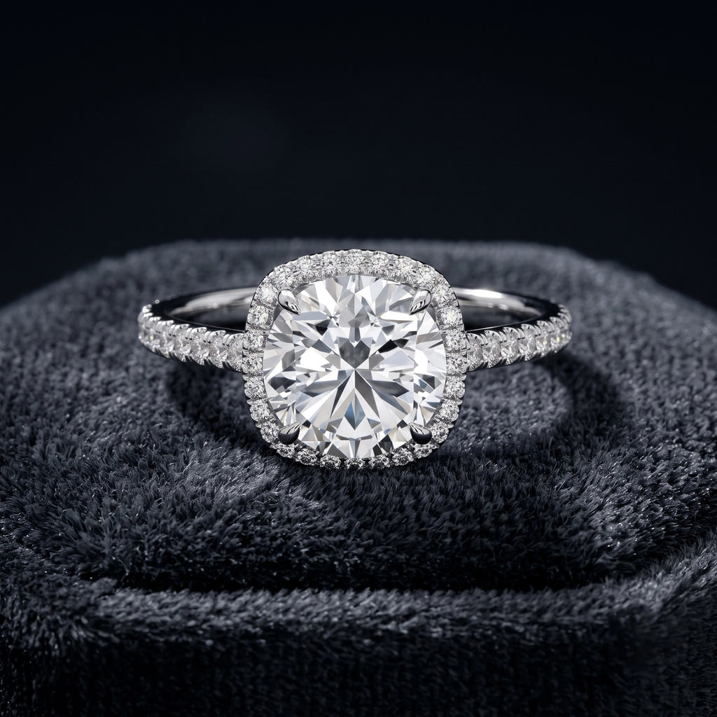 Cushion Cut Halo Solitaire Diamond Engagement Ring