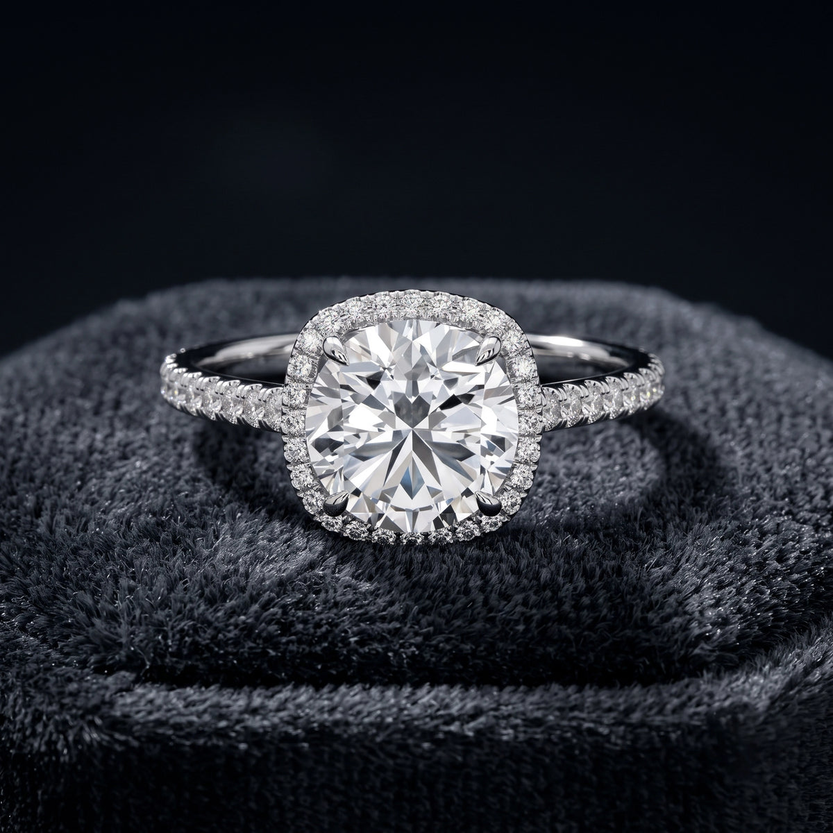 Cushion Cut Halo Solitaire Diamond Engagement Ring