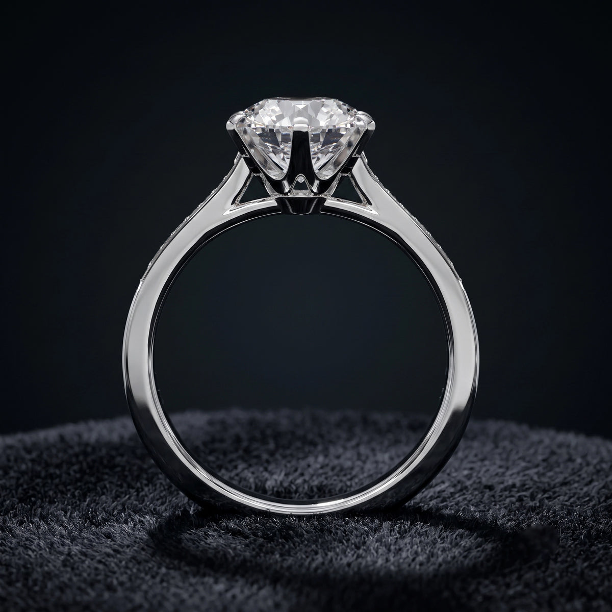 Brilliant Round Cut Pavé Shoulder Solitaire Engagement Ring