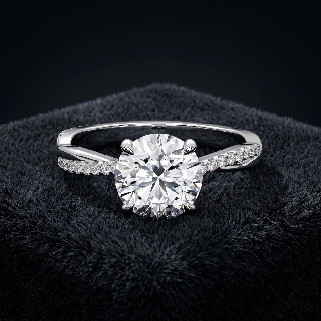 Elegant Round Cut Solitaire Diamond Engagement Ring with Pavé Band