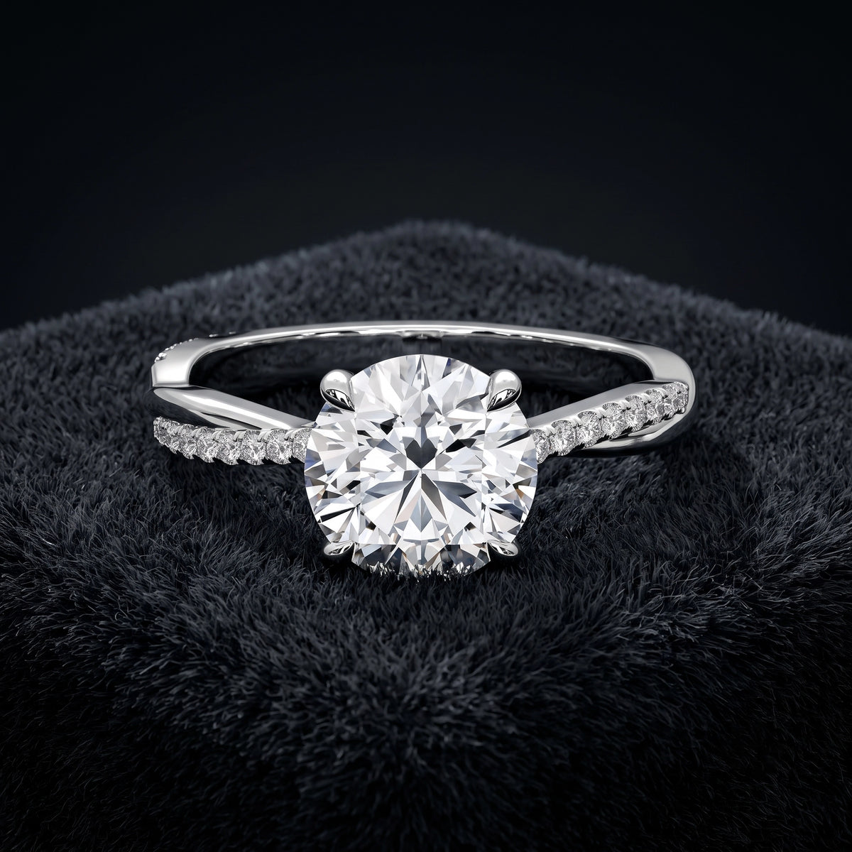 Elegant Round Cut Solitaire Diamond Engagement Ring with Pavé Band